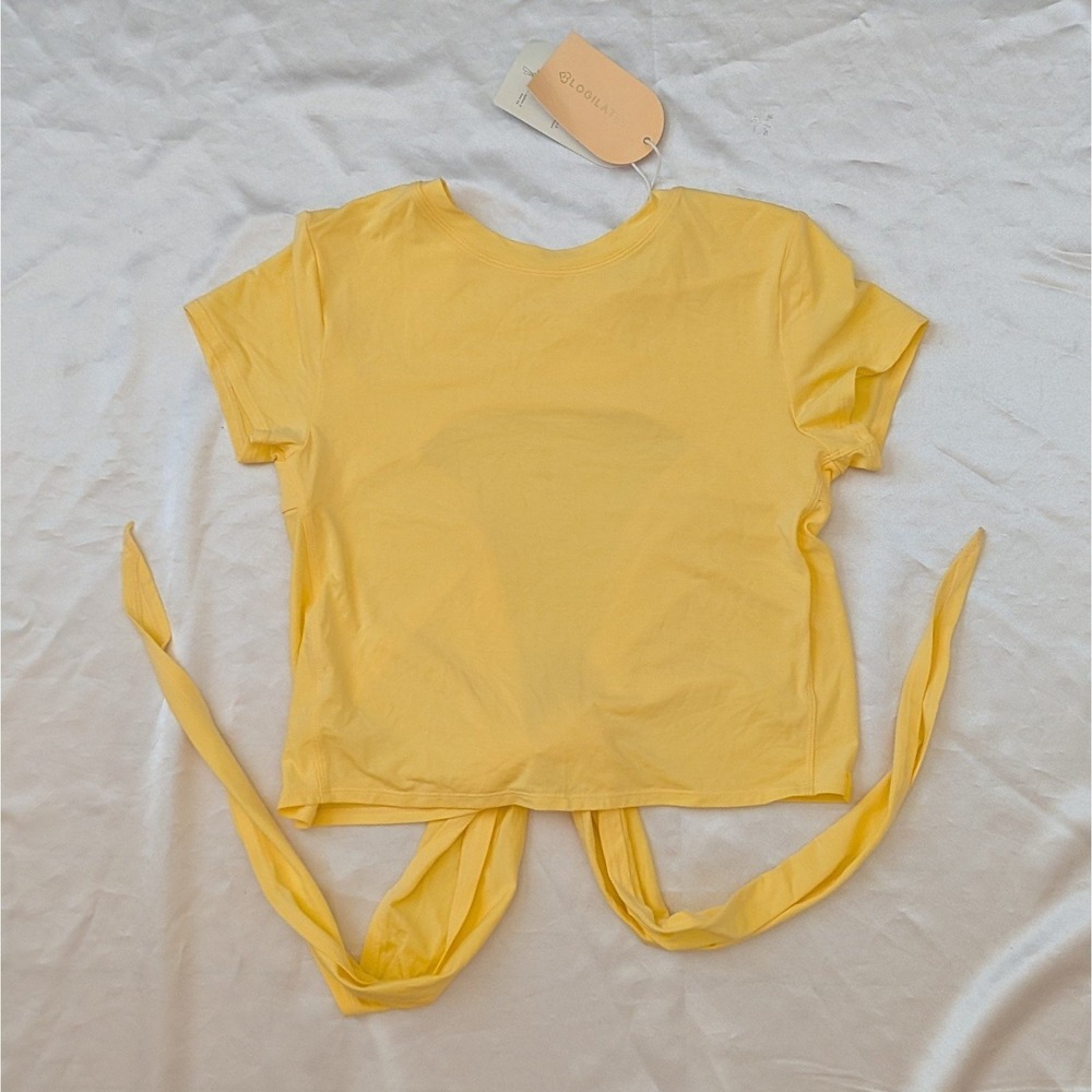 New Blogilates Women's Bow Back Activewear T-Shirt Tee Yellow Medium 6-8